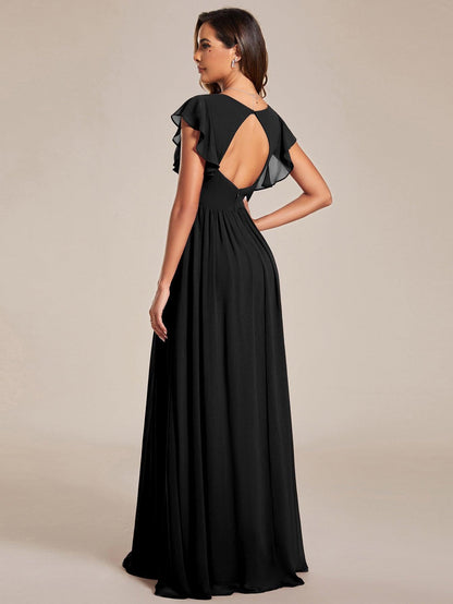 ever LILYANA|Robe demoiselle d'honneur en mousseline manches plissées avec découpe au dos