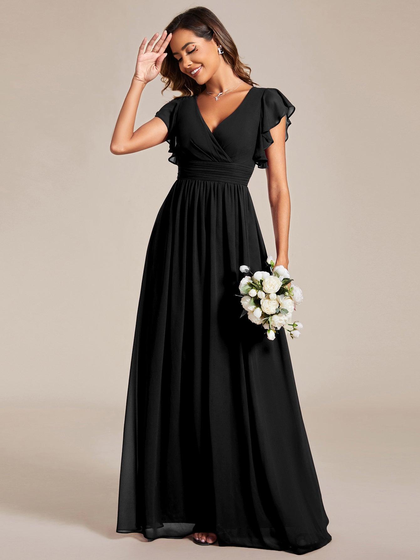 ever LILYANA|Robe demoiselle d'honneur en mousseline manches plissées avec découpe au dos