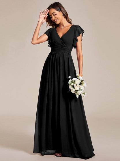 ever LILYANA|Robe demoiselle d'honneur en mousseline manches plissées avec découpe au dos
