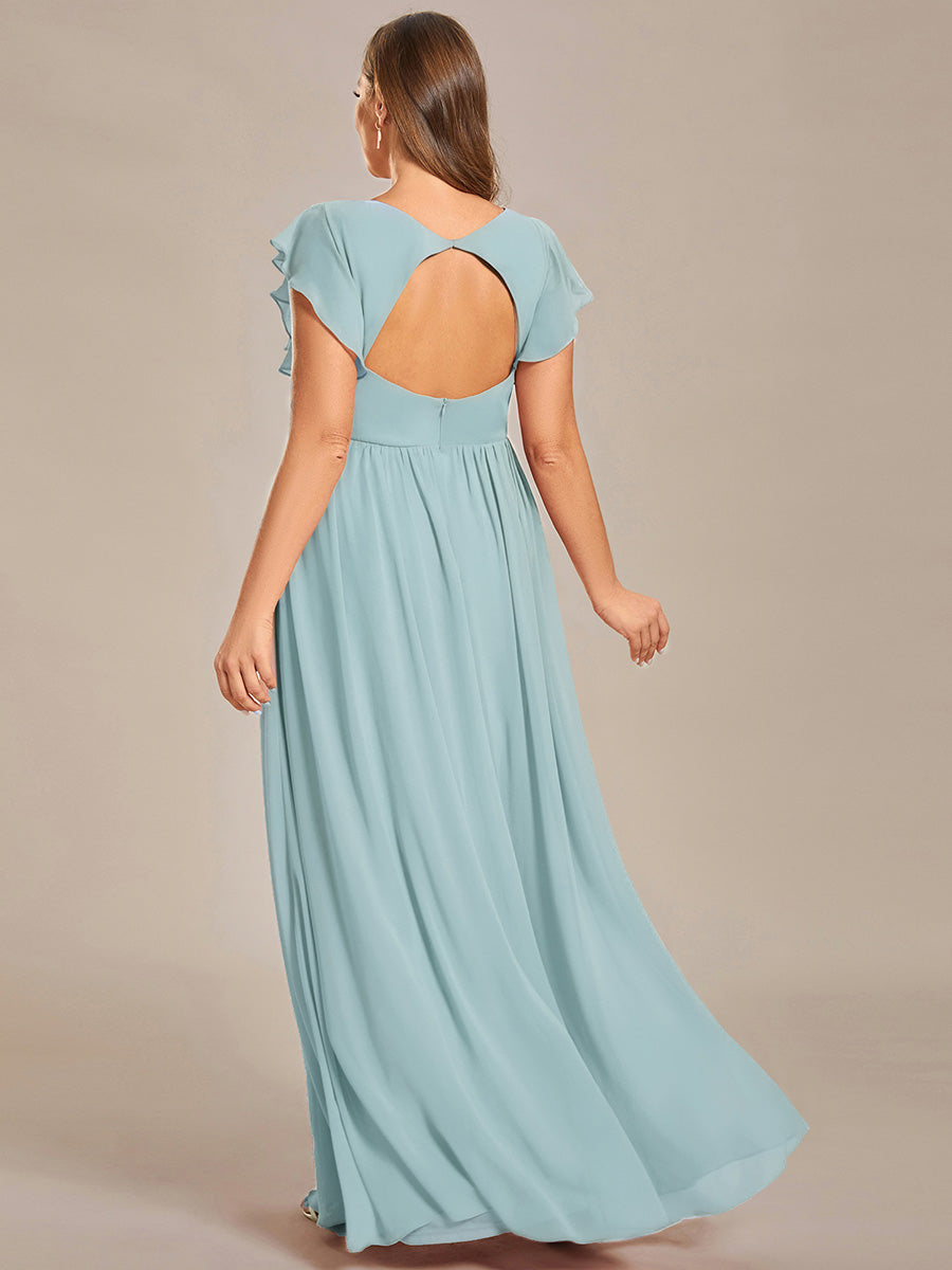 ever LILYANA|Robe demoiselle d'honneur en mousseline manches plissées avec découpe au dos