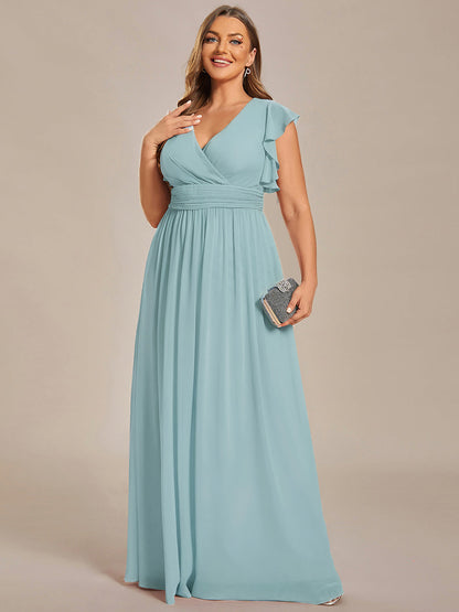ever LILYANA|Robe demoiselle d'honneur en mousseline manches plissées avec découpe au dos