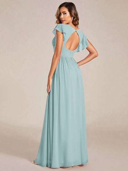 ever LILYANA|Robe demoiselle d'honneur en mousseline manches plissées avec découpe au dos