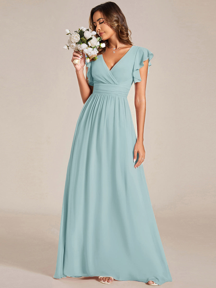 ever LILYANA|Robe demoiselle d'honneur en mousseline manches plissées avec découpe au dos