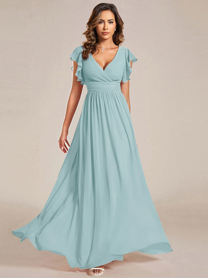 ever LILYANA|Robe demoiselle d'honneur en mousseline manches plissées avec découpe au dos