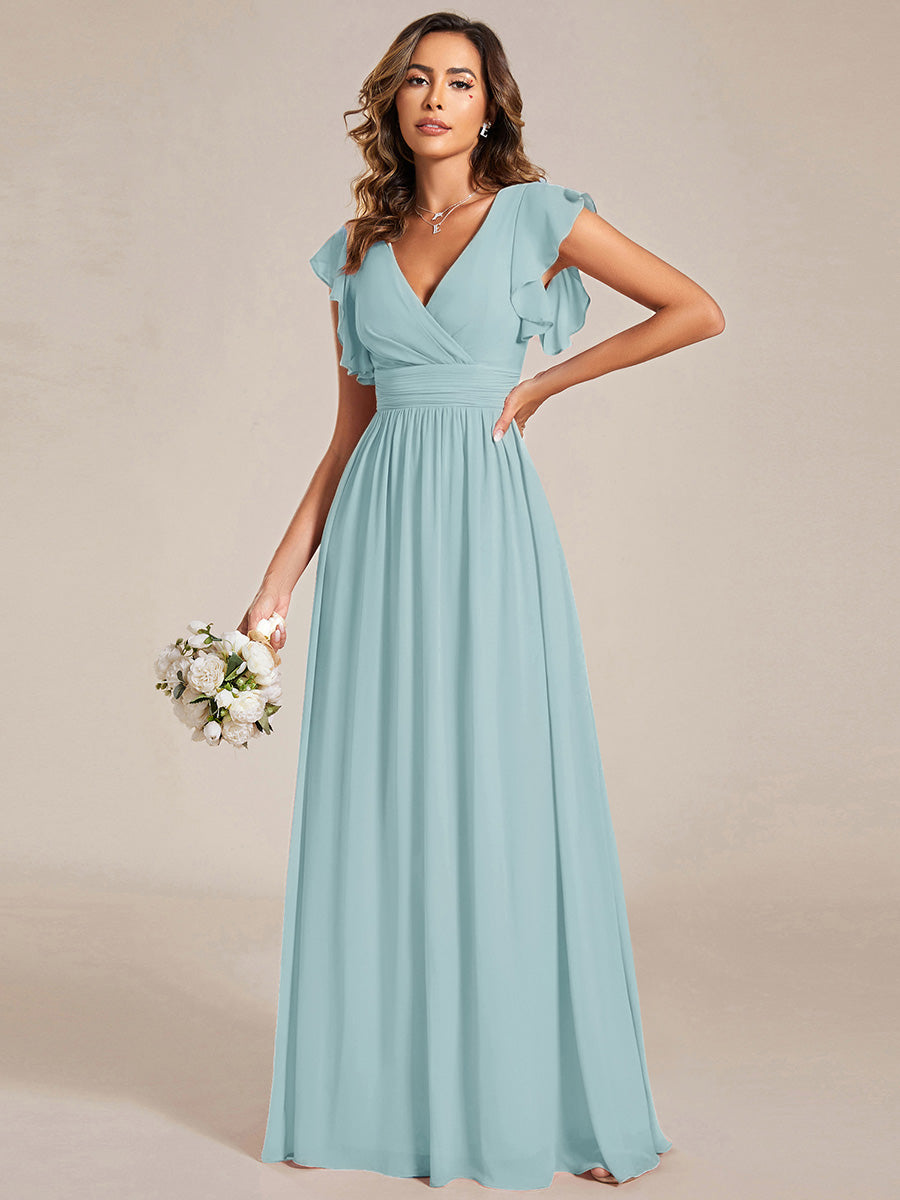 ever LILYANA|Robe demoiselle d'honneur en mousseline manches plissées avec découpe au dos