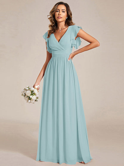 ever LILYANA|Robe demoiselle d'honneur en mousseline manches plissées avec découpe au dos