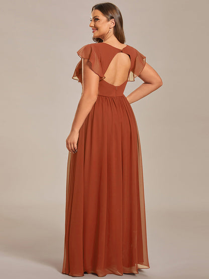 ever LILYANA|Robe demoiselle d'honneur en mousseline manches plissées avec découpe au dos