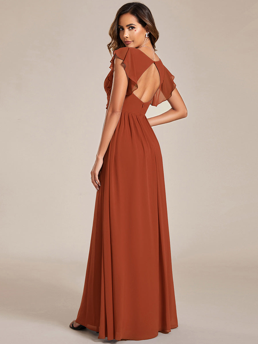 ever LILYANA|Robe demoiselle d'honneur en mousseline manches plissées avec découpe au dos