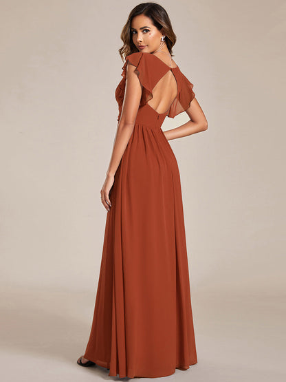ever LILYANA|Robe demoiselle d'honneur en mousseline manches plissées avec découpe au dos