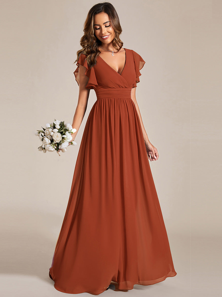 ever LILYANA|Robe demoiselle d'honneur en mousseline manches plissées avec découpe au dos