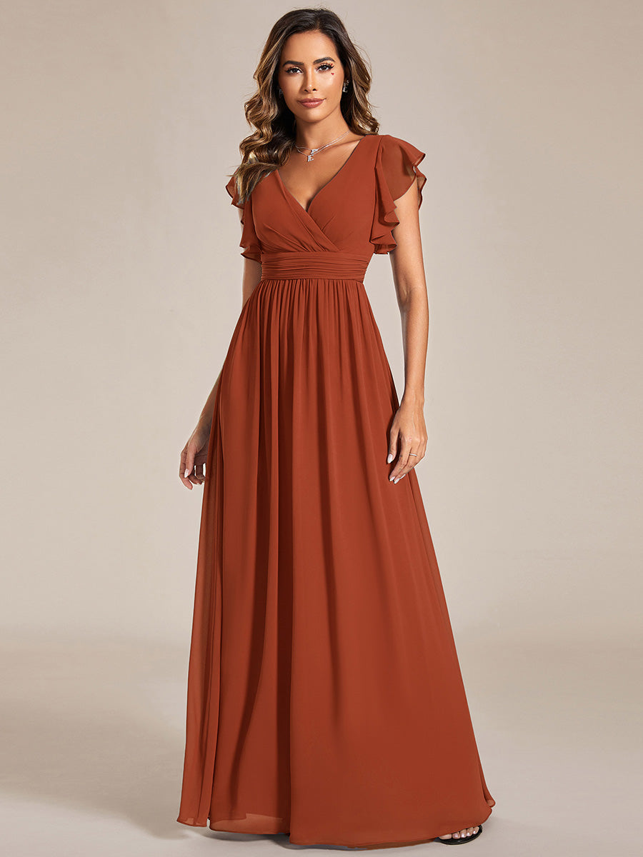 ever LILYANA|Robe demoiselle d'honneur en mousseline manches plissées avec découpe au dos
