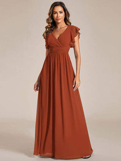 ever LILYANA|Robe demoiselle d'honneur en mousseline manches plissées avec découpe au dos