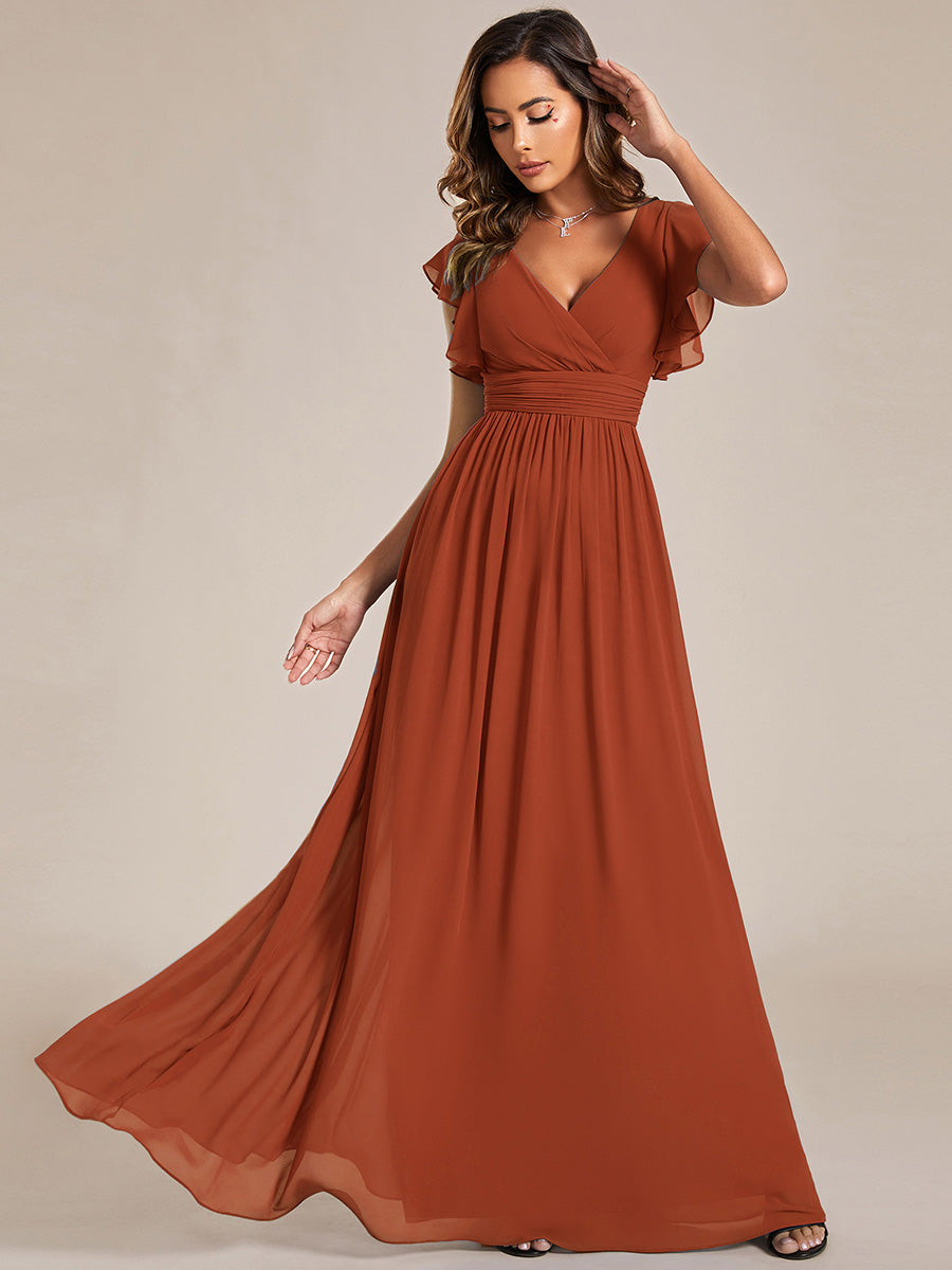 ever LILYANA|Robe demoiselle d'honneur en mousseline manches plissées avec découpe au dos