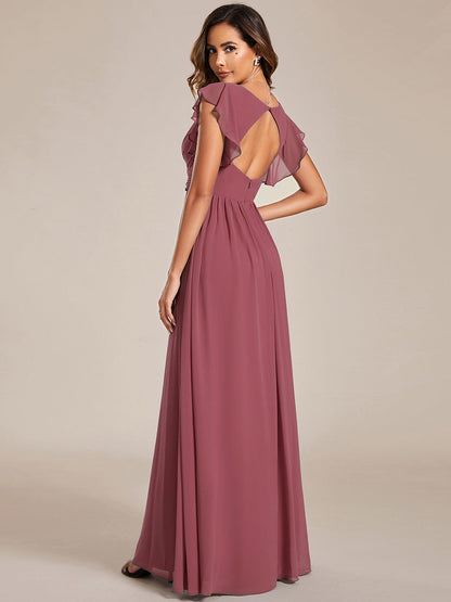 ever LILYANA|Robe demoiselle d'honneur en mousseline manches plissées avec découpe au dos