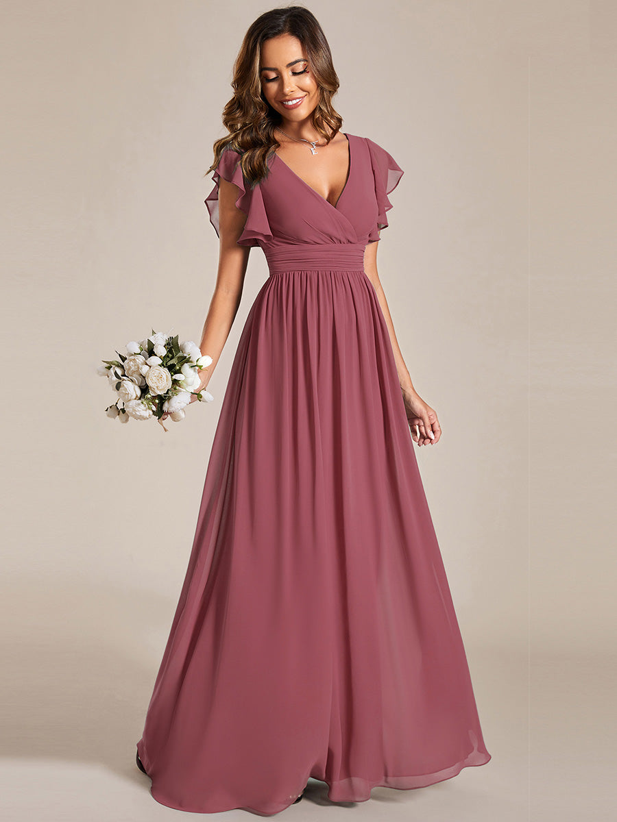 ever LILYANA|Robe demoiselle d'honneur en mousseline manches plissées avec découpe au dos