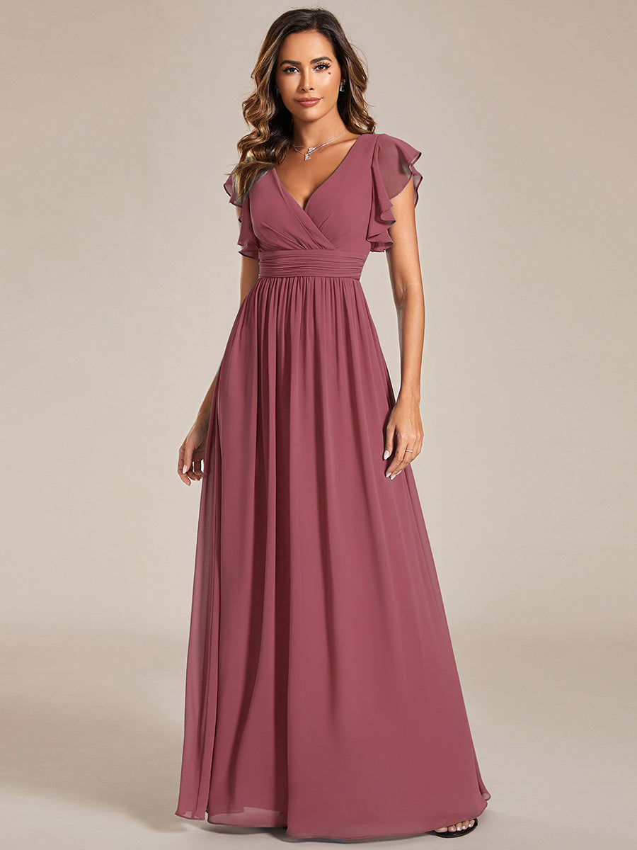 ever LILYANA|Robe demoiselle d'honneur en mousseline manches plissées avec découpe au dos