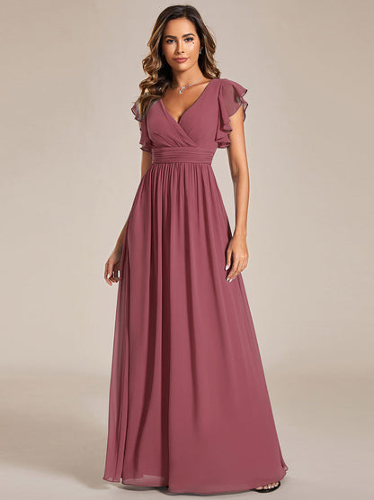 ever LILYANA|Robe demoiselle d'honneur en mousseline manches plissées avec découpe au dos