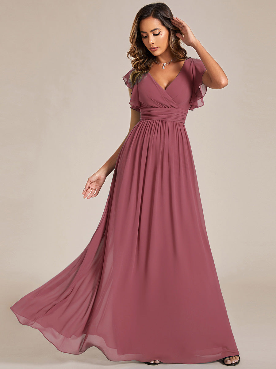 ever LILYANA|Robe demoiselle d'honneur en mousseline manches plissées avec découpe au dos