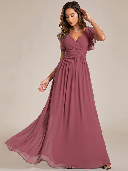 ever LILYANA|Robe demoiselle d'honneur en mousseline manches plissées avec découpe au dos