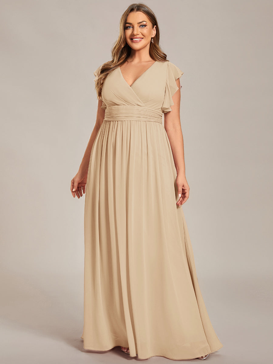 ever LILYANA|Robe demoiselle d'honneur en mousseline manches plissées avec découpe au dos