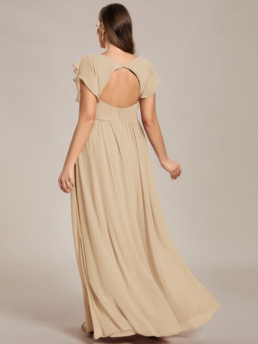 ever LILYANA|Robe demoiselle d'honneur en mousseline manches plissées avec découpe au dos