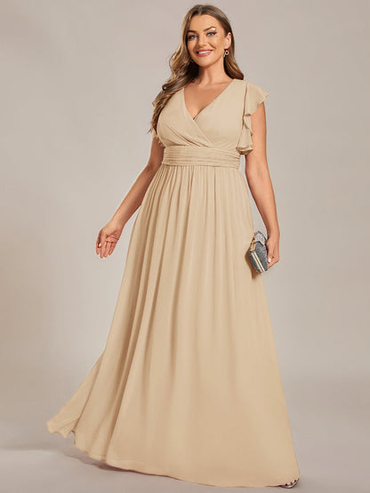 ever LILYANA|Robe demoiselle d'honneur en mousseline manches plissées avec découpe au dos