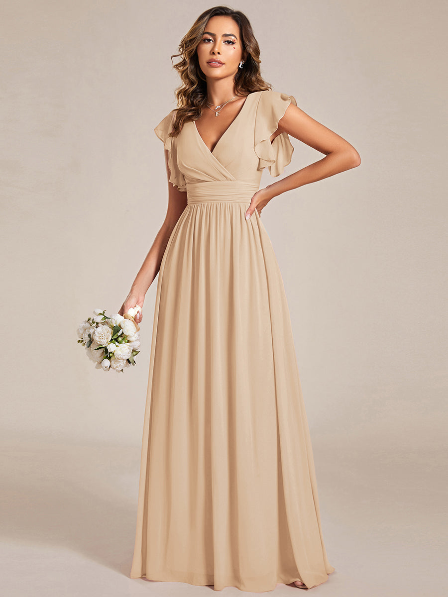 ever LILYANA|Robe demoiselle d'honneur en mousseline manches plissées avec découpe au dos