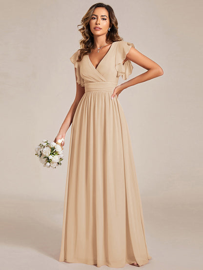 ever LILYANA|Robe demoiselle d'honneur en mousseline manches plissées avec découpe au dos