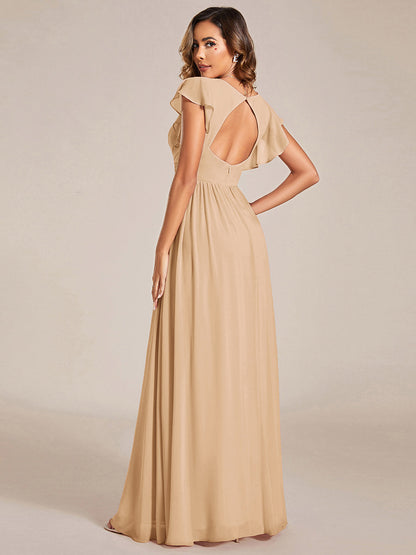 ever LILYANA|Robe demoiselle d'honneur en mousseline manches plissées avec découpe au dos