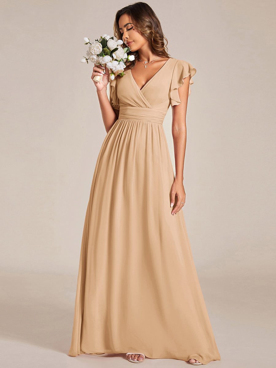 ever LILYANA|Robe demoiselle d'honneur en mousseline manches plissées avec découpe au dos