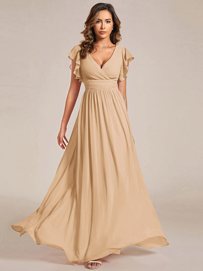 ever LILYANA|Robe demoiselle d'honneur en mousseline manches plissées avec découpe au dos