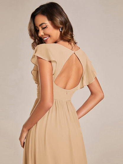 ever LILYANA|Robe demoiselle d'honneur en mousseline manches plissées avec découpe au dos