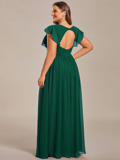 ever LILYANA|Robe demoiselle d'honneur en mousseline manches plissées avec découpe au dos