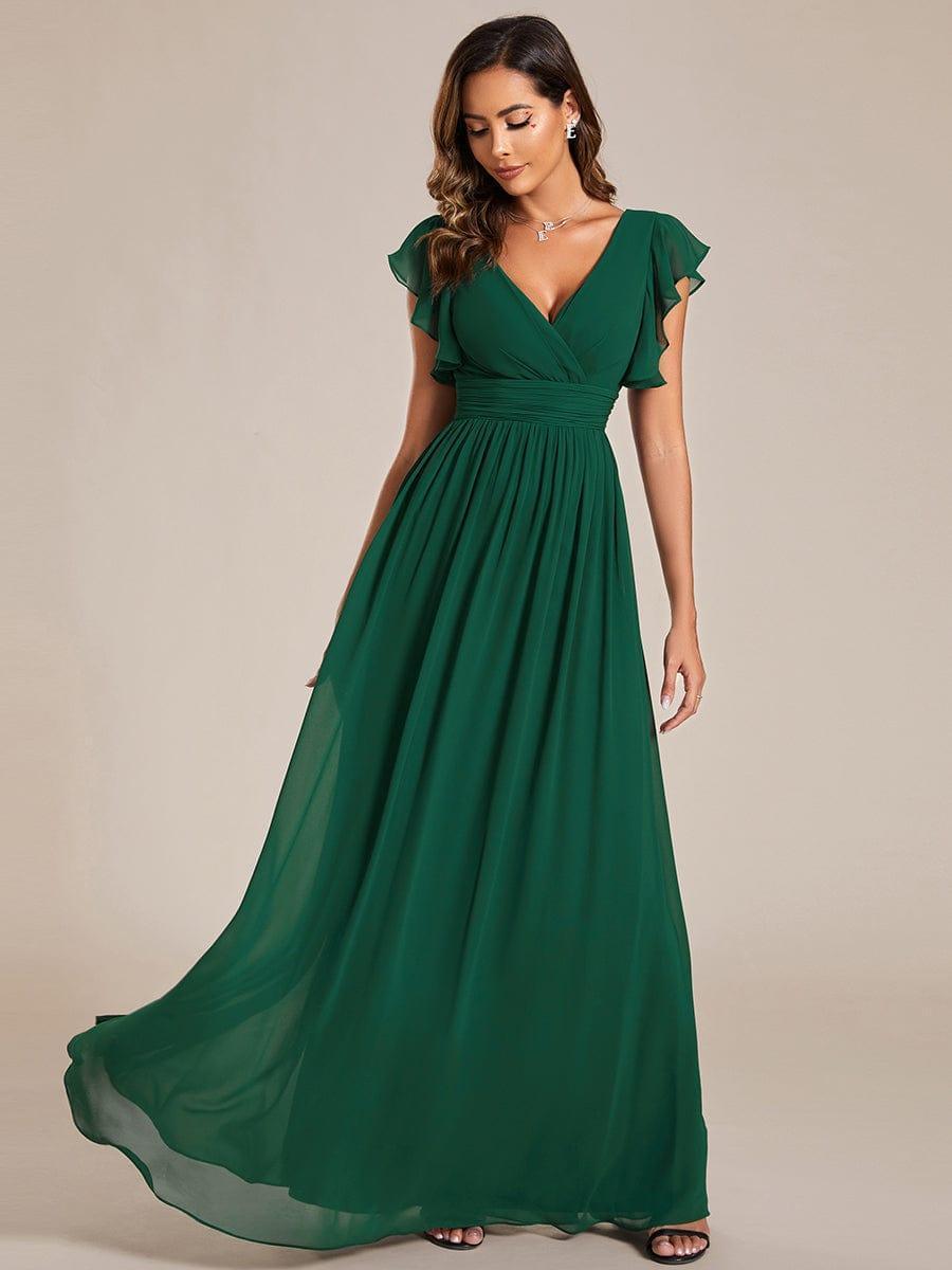 ever LILYANA|Robe demoiselle d'honneur en mousseline manches plissées avec découpe au dos