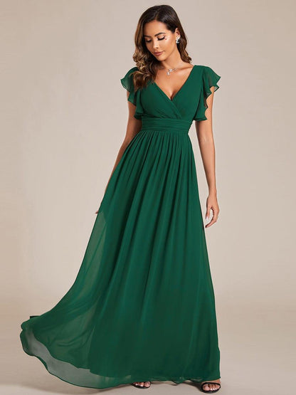 ever LILYANA|Robe demoiselle d'honneur en mousseline manches plissées avec découpe au dos