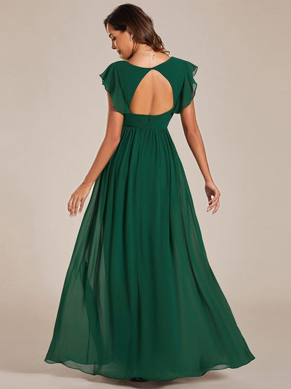 ever LILYANA|Robe demoiselle d'honneur en mousseline manches plissées avec découpe au dos