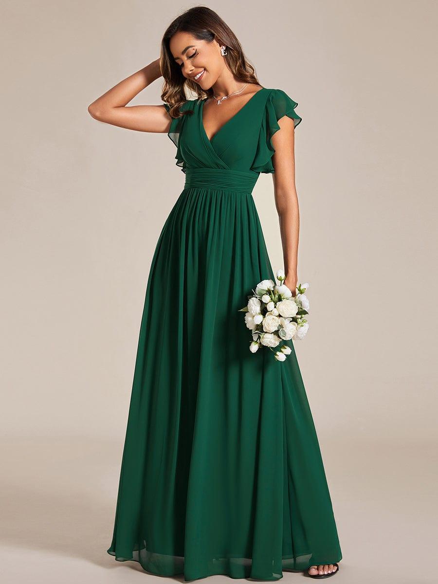 ever LILYANA|Robe demoiselle d'honneur en mousseline manches plissées avec découpe au dos