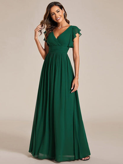 ever LILYANA|Robe demoiselle d'honneur en mousseline manches plissées avec découpe au dos