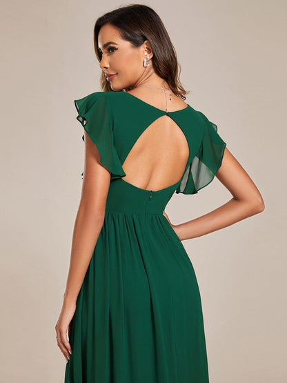 ever LILYANA|Robe demoiselle d'honneur en mousseline manches plissées avec découpe au dos