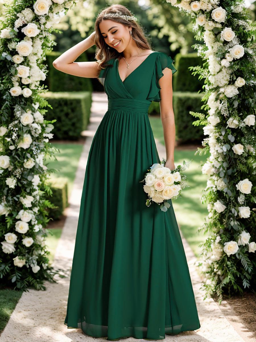 ever LILYANA|Robe demoiselle d'honneur en mousseline manches plissées avec découpe au dos