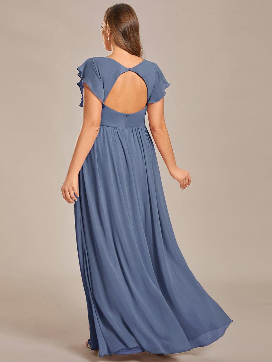 ever LILYANA|Robe demoiselle d'honneur en mousseline manches plissées avec découpe au dos