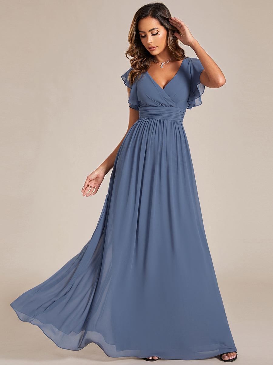 ever LILYANA|Robe demoiselle d'honneur en mousseline manches plissées avec découpe au dos