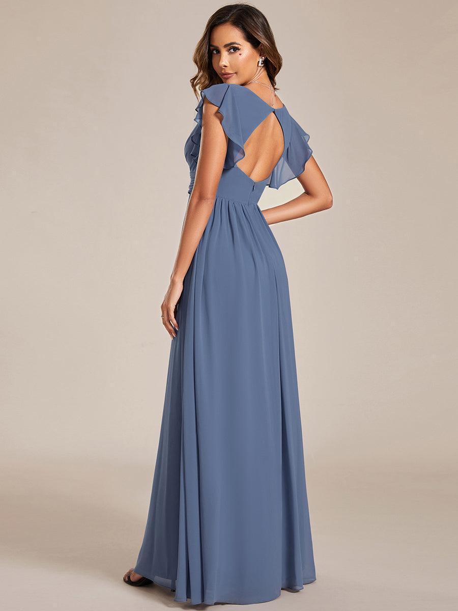 ever LILYANA|Robe demoiselle d'honneur en mousseline manches plissées avec découpe au dos