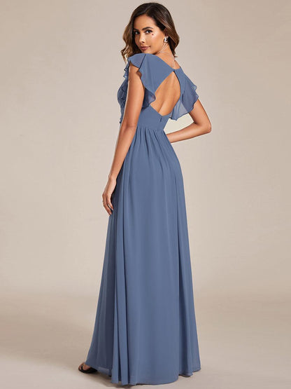 ever LILYANA|Robe demoiselle d'honneur en mousseline manches plissées avec découpe au dos