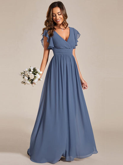 ever LILYANA|Robe demoiselle d'honneur en mousseline manches plissées avec découpe au dos