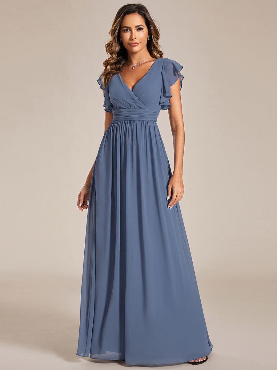ever LILYANA|Robe demoiselle d'honneur en mousseline manches plissées avec découpe au dos