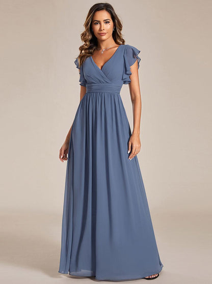 ever LILYANA|Robe demoiselle d'honneur en mousseline manches plissées avec découpe au dos