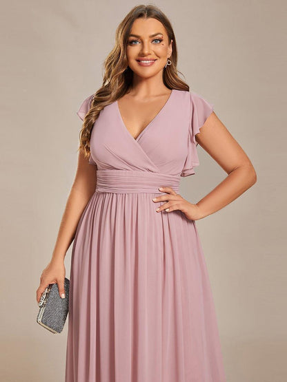 ever LILYANA|Robe demoiselle d'honneur en mousseline manches plissées avec découpe au dos