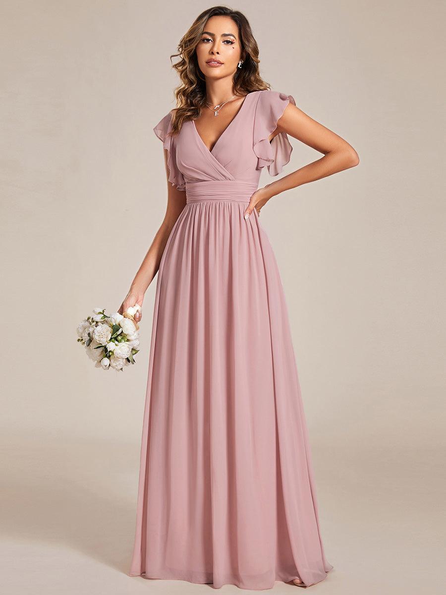 ever LILYANA|Robe demoiselle d'honneur en mousseline manches plissées avec découpe au dos