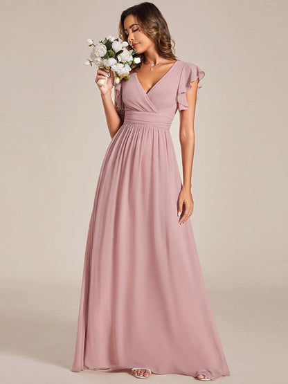 ever LILYANA|Robe demoiselle d'honneur en mousseline manches plissées avec découpe au dos
